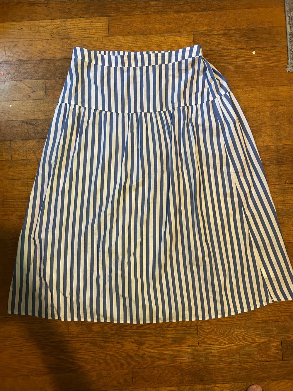 Old Navy Blue and White Vertical Stripe A-Line Midi Skirt